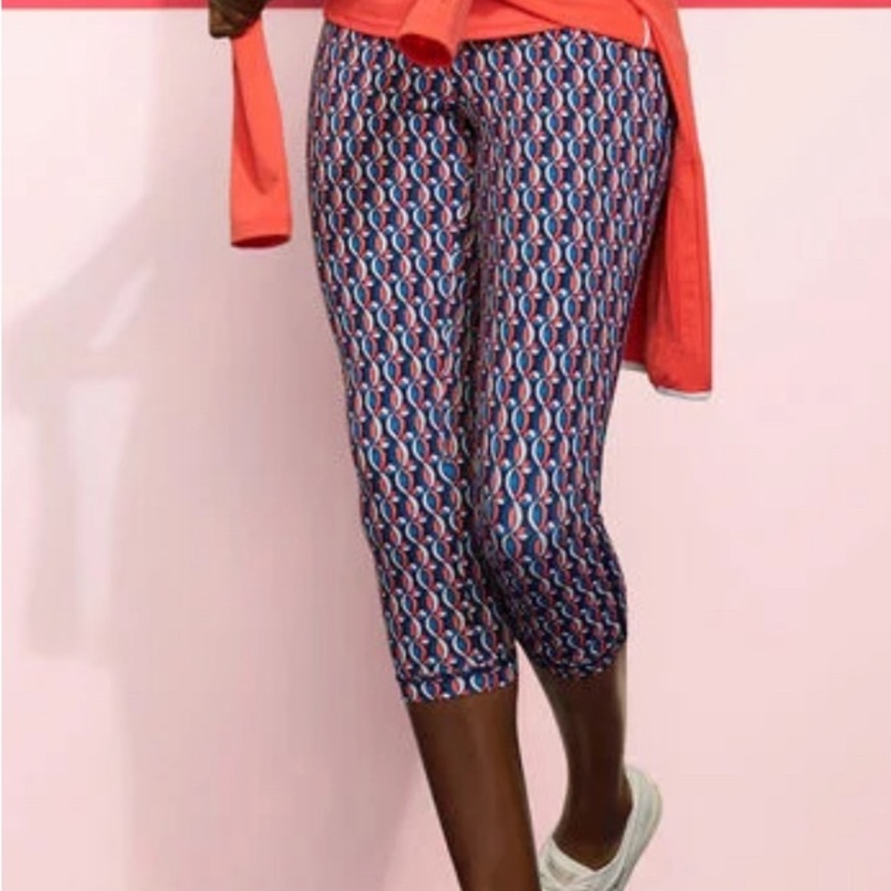 Talbots Navy and Coral Patterned Leggings